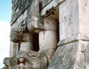 13 guardians at the entrance to a maya temple in tulum
